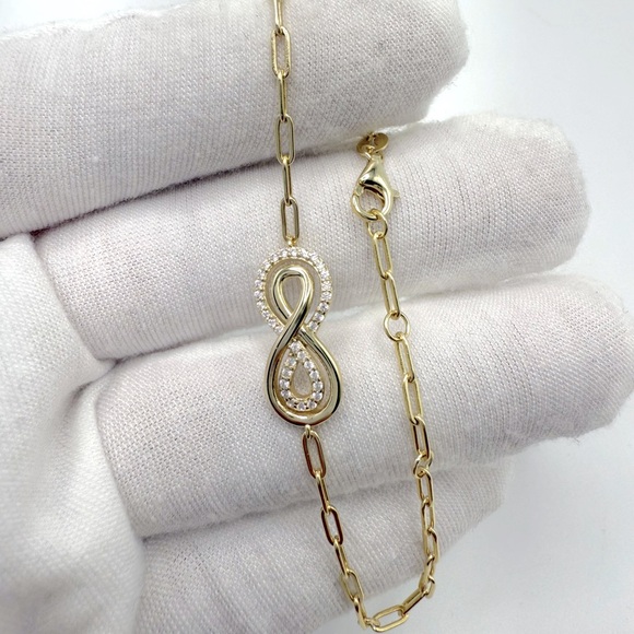 7” Gold Plated over .925 Sterling Silver Infinity Style Cz Bracelet